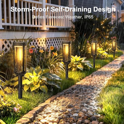 Solar Pathway Lights Outdoor Waterproof IP65, 6 Pack Warm White Solar Walkway Lights, Auto On/Off Outdoor Light for Lawn Garden Patio Driveway Decor Landscape Lighting - color: Warm Light, size: 6 Pack