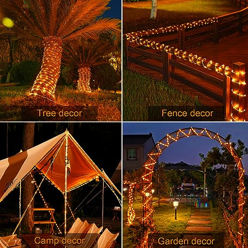 JMEXSUSS Orange Halloween Solar Lights, 66 ft 200 LED Rope Lights Outdoor Waterproof, PVC Tube Orange Christmas String Lights for Halloween Thanksgiving Fall Party Tree Fence Christmas - color: Orange, size: 200 LED