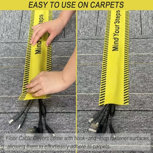 Carpet Cord Cover Cable Grip Floor Cover Cable Protector Management,Safety Warning Tape, Striped Floor Marking Tape, Adhesive Cable Protector Cover(Yellow) - color: Yellow