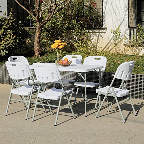Lakhow Folding Table 4 Foot Portable Heavy Duty Plastic Fold-in-Half Utility Table with Carrying Handle,Indoor Outdoor Small Adjustable Height Folding,Camping and Party,White - color: 4ft-white