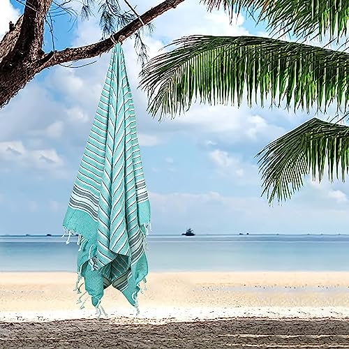 HILLFAIR Cotton Turkish Beach Towels, Quick Dry Lightweight Sand Free Peshtemal Towel for Bath Swim Yoga Pool Travel, Beach Accessories, Oversized Cotton Turkish Towel (39 x 72 inch- 4 Pack Aqua Grey) - color: Aqua Grey, size: 39 x 72 inch ( Beach towel -