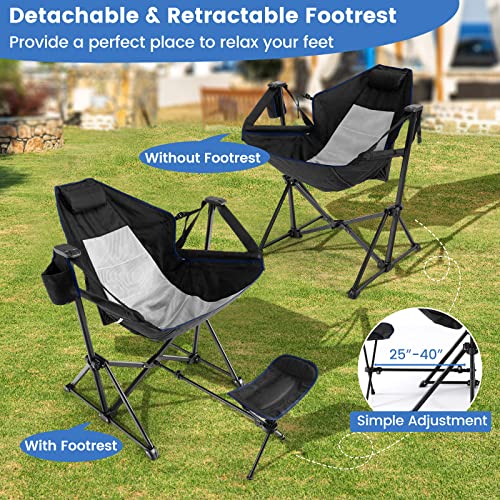HAPPYGRILL Hammock Camping Chair Folding Camping Swinging Chair with Retractable Footrest, Cozy Head Pillow, Carrying Bag, Portable Lightweight Rocking Chair for Camping Fishing Picnic - color: Black 1 Pack