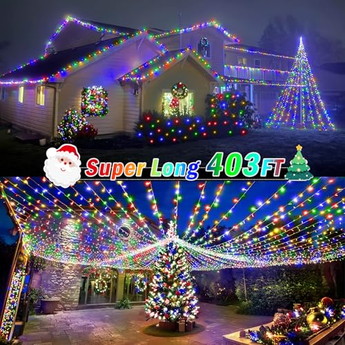 KNONEW 403ft 1000 LED String Lights Outdoor Christmas Lights 8 Modes & Timer Fairy Light Plug in Waterproof LED String Lights for Xmas Yard Tree Wedding Party Holiday Decorations (Multicolor) - color: Multicolor, size: 403FT 1000 LED