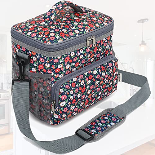 GYEUKHAM Insulated Reusable Lunch Bag Adult Large Lunch Box for Women and Men with Adjustable Shoulder Strap,Front Zipper Pocket and Dual Large Mesh Side Pockets,Floral - color: Floral