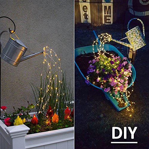 Solar Fairy String Lights Outside, Multi Strand 180 LEDs Watering Can Light for Outdoor, Waterproof Solar Powered Waterfall Lights, Firefly Bunch Lights for Garden Decor, Warm White - color: Warm White