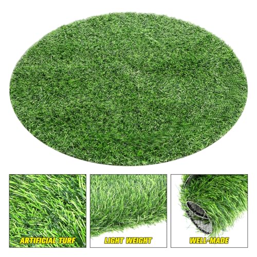 Artificial Grass Mat Round Fake Turf Tiles Realistic Grass Rug for Balcony Patio Outdoor Faux Placemats DIY Crafts and Decorations Textured Grip Backing