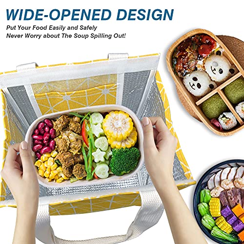 iknoe Insulated Lunch Bag for Women & Adults, 9L Foldable Wide-Open Cooler Bag with Pockets, Leakproof & Portable, for Picnic, Office, Beach(Yellow) - color: Yellow, size: Velcro Closure