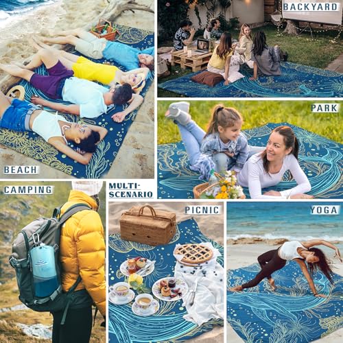 Famstar Beach Blanket Sandproof Waterproof 78''81'' 1-5 Adults Oversized, Compact Lightweight Durable 210T Polyester Beach Mat for Travel Camping Hiking Picnic - color: Blue Whale, size: 78''×81''