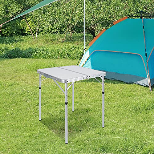 REDCAMP 24" Square Small Folding Camping Table with Adjustable Heights Legs, Lightweight Portable Aluminum Fold in Half Card Tables Bridge Tables for Outdoor Picnic, White - size: Square 2ft