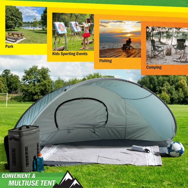 Pop Up Beach Tent - Fits 2-3 People - Sun Shelter with UV Protection and Ventilation - Water and Wind Resistant Camping Canopy by Wakeman (Blue)