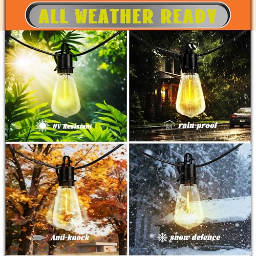 GUNABAY Outdoor Solar String Lights with Remote -100FT Wire and 50+1 LED shatterproof Bulbs,dimmable Waterproof Fairy Lights for Patio, Garden, Yard, Balcony & Party Decor - size: 100