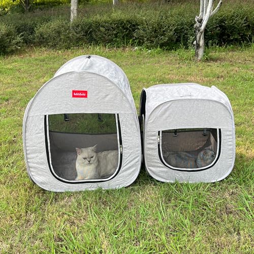 Portable Cat Playpen, Pop-up 2-in-1 Crate Playpen with Litter Box Area for Travel Indoor Outdoor, Foldable Pet Playpen Enclosed for Kitten Puppy Rabbit Hamster Small Animals