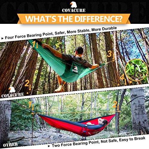 Covacure Camping Hammock - Lightweight Double Hammock, Hold Up to 772lbs, Portable Hammocks for Indoor, Outdoor, Hiking, Camping, Backpacking, Travel, Backyard, Beach（Dark Green） - color: Dark Green