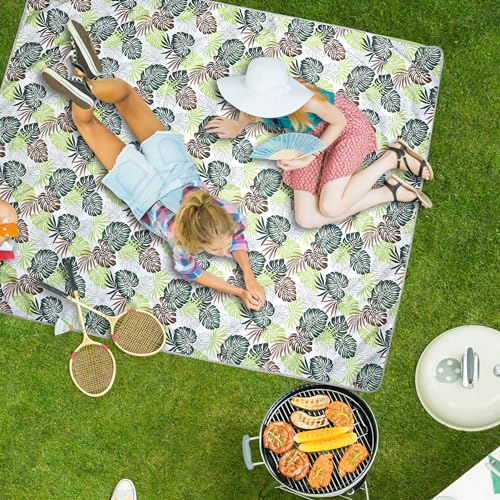 Hi Space Picnic Blankets Extra Large 80''x60'' Picnic Mat Waterproof Foldable Beach Picnic Blanket Washable Park Blanket Outdoor Blanket for Grass Lawn Camping (Tropical Leaves) - color: Tropical Leaves