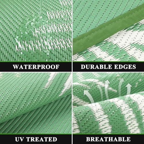 Pauwer Waterproof Outdoor Rug 6x9, Reversible Plastic Straw Patio Camping Rug, Indoor Outdoor RV Mat Carpet for Deck, Camper, Porch, Balcony, Backyard, Picnic, Leaf Green - color: Leaf Green, size: 6' x 9' (Rectangular)