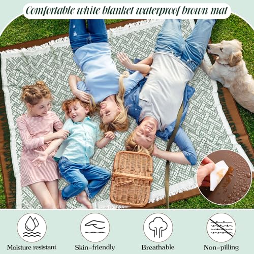 VitalCozy Waterproof Picnic Blankets 71×71 inch Outdoor Blanket Foldable 2 in 1 Double Layer Sandproof Beach Mat with Carry Strap for Camping Lawn Park Beach Grass(Green) - color: Green White