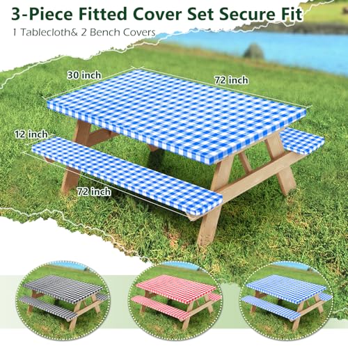 Picnic Table Cover with Bench Covers and Bag, Camping Table Camping Essentials Cover with Elastic Edges (Blue) - color: Blue
