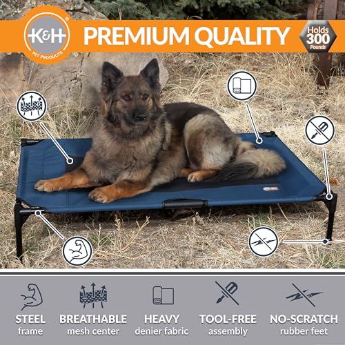 K&H Pet Products Outdoor Elevated Dog Cot, Breathable Cooling Elevated Cot Hammock Pet Bed for XL Dogs, Washable Mesh Cover, Raised Metal Frame, Collapsible, Portable - Extra-Large 50 X 32in Blue - color: Blue/Black Mesh, size: X-Large 50"L x 32"W