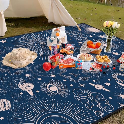 Gothic Picnic Blankets Waterproof Foldable,60″X80″Thick Picnic Mat Blue Outdoor Blanket for Grass, Sun and Moon Beach Blanket Sandproof Picnic Accessories for Camping Party Travel Park Lawn - color: A01, size: 5' X 6'8" (Rectangular)