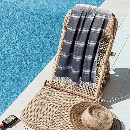 Belizzi Home Turkish Beach Towel -Large Beach Towels Oversized 2 Pack - Soft Durable Compact Lightweight Quick Dry Sand Free Bath Pool Towel Set for Beach Gifts Clearance Vacation Travel - Black - color: Black, size: 2 Pack