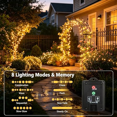 4 Pack Solar Fairy Lights Outdoor, 131ft 400 LED Solar String Lights Outdoor Waterproof with 8 Modes, Green Wire Twinkle Lights for Outside Christmas Garden Party Decorations (Warm White) - color: Warm White