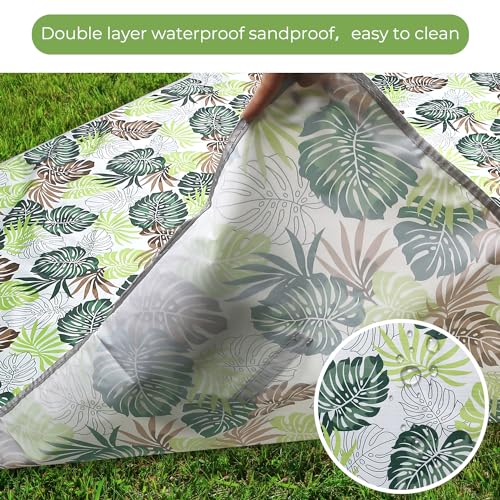 Hi Space Picnic Blankets Extra Large 80''x60'' Picnic Mat Waterproof Foldable Beach Picnic Blanket Washable Park Blanket Outdoor Blanket for Grass Lawn Camping (Tropical Leaves) - color: Tropical Leaves