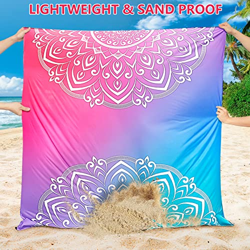WIWIGO Beach Blanket Waterproof Sandproof Beach Mat 79" X 83"/10'x9'for 2-8 Adults Quick Drying Outdoor Picnic Mat Beach Accessories for Travel, Camping, Hiking - color: Bluepink, size: 79" X 83"（1-4person）