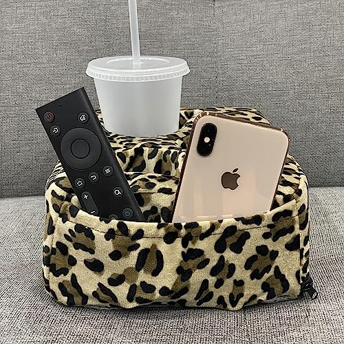 Couch Cup Holder Pillow, Couch Drinks Remotes Holder for Center of Couch, for Sofa, Bed, RV, Car (Leopard) - color: Leopard