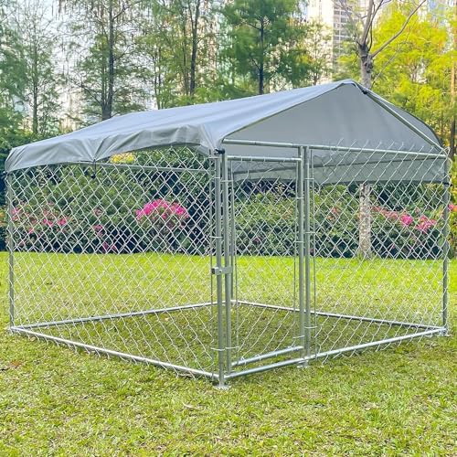 Large Outdoor Dog Kennel, Heavy-Duty Dog Enclosure with Waterproof Cover and Roof, Pet Playpen with for Yard with Cover 6.6'L x 6.6'W x 5.2'H - size: 80.0"L x 80.0"W x 60.0"H