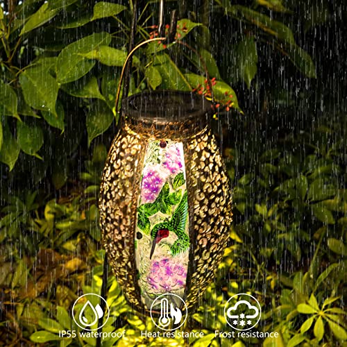 Mothers Day Gifts, Hummingbird Solar Lanterns Outdoor Waterproof,13" Metal Hanging Decorative Lantern,Large Hummingbird Solar Lights for Outside Yard Porch Patio Garden Decor, Birthday Gifts for Women - style: Hummingbird-A