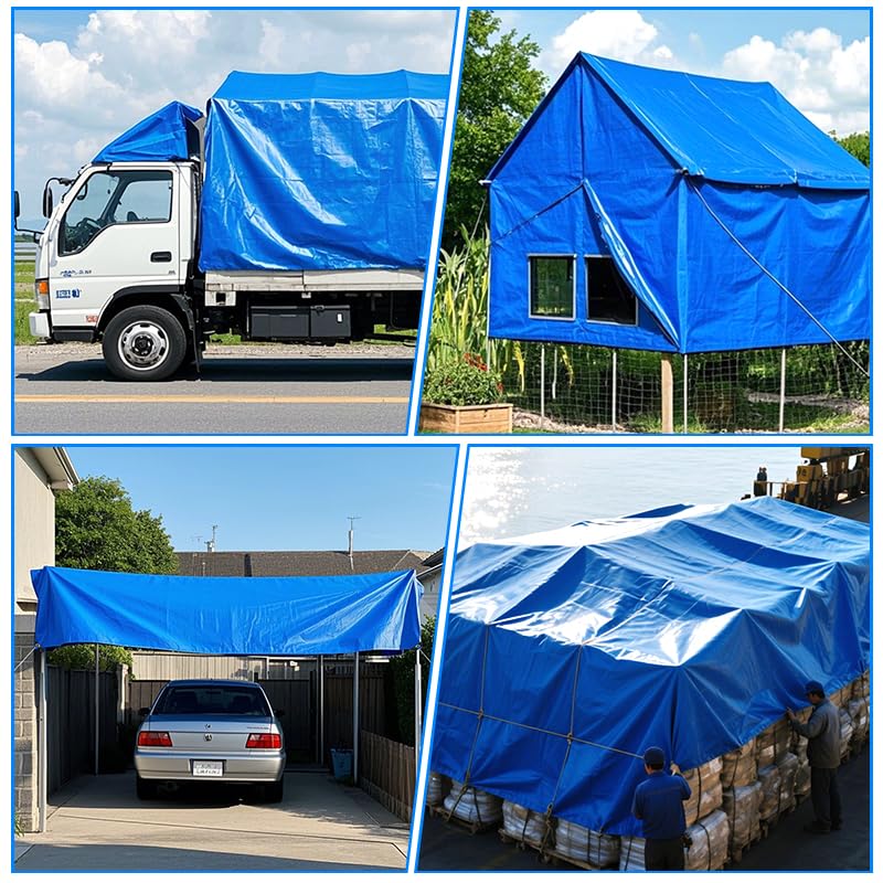 Tarp 8x10 Feet, 7 Mil Thick Waterproof Poly Tarps Cover UV Resistant, Rip & Tear Proof with Metal Grommets Every 20 Inche (Blue/Silver) - color: Blue/Silver, size: 8x10 Ft