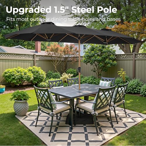 SUPERJARE 13FT Outdoor Patio Umbrella with Base Included, Double Sided Pool Umbrellas with Fade Resistant Canopy, Large Table Umbrella for Deck, Market, Backyard - Black - color: Black, size: 13FT