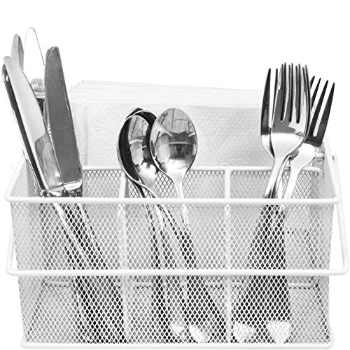 Sorbus® Utensil Caddy — Silverware, Napkin Holder, and Condiment Organizer — Multi-Purpose Steel Mesh Caddy—Ideal for Kitchen, Dining, Entertaining, Tailgating, Picnics, and much more (White) - color: White