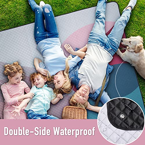 PY SUPER MODE Picnic Blankets Extra Large, Waterproof Foldable Outdoor Beach Blanket Oversized 83x79” Sandproof, 3-Layer Picnic Mat for Camping, Hiking, Travel, Park, Concerts(Abstract Pink) - color: Abstract Pink