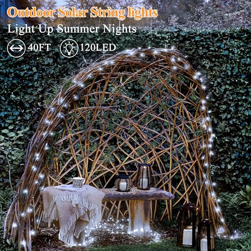 BrightChristmas Solar String Lights 120LED 40FT, IP67 Waterproof Solar Lights for Outside with 8 Lighting Modes, Upgraded Solar Panel Fairy Lights for Garden Party Wedding Decorations (Cool White) - color: Cool White, size: 1 Pack-120LED