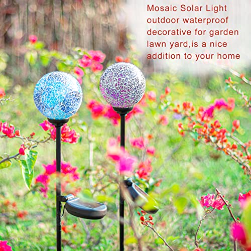 VCUTEKA Solar Garden Decorative Lights Outdoor, Mosaic Solar Light Waterproof LED Pathway Stake Light for Landscape Patio Yard Deck Walkway Decoration, 2 Pack - color: Purple