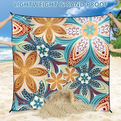HIHOHO Beach Blanket Waterproof Sandproof Beach Mat for 1-8 Adults Quick Drying Durable Outdoor Picnic Mat for Beach Festival Travel Camping Hiking (Flourishing Blossom-R&GN, 79"×83"(4 Person)) - color: Flourishing Blossom-r&gn, size: 6'11" x 6'7"