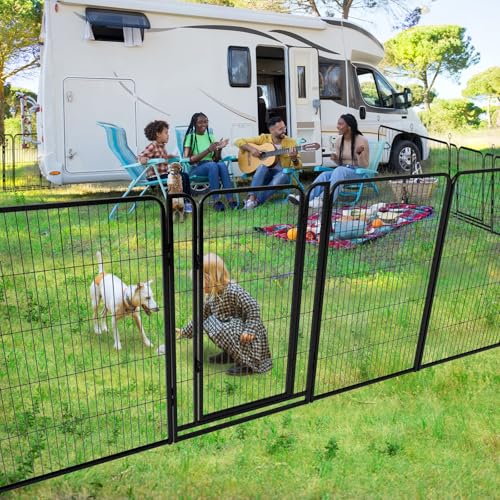 Kfvigoho Dog Playpen Outdoor Extra Wide 16 Piece Panels Heavy Duty Dog Fence 47" Height Anti-Rust with Doors Portable for RV Camping Yard, Total 42FT, 140 Sq.ft, Snowy Black - style: 32"W x 47"H