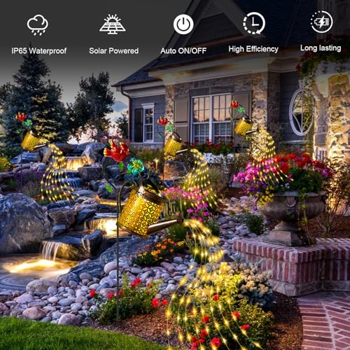 Mothers Day Gifts Solar Lights Outdoor, Watering Can with Cascading Lights, Watering Can with Hook Solar Lantern, Gardening Decor for Yard Patio, Gardening Gifts for Mom Grandma Women (2 Pack) - color: Cardinal Bird, size: 2 Pack