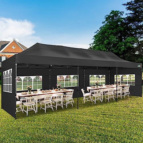 COBIZI 10x30 Pop up Canopy with 8 Removeable Sidewalls, Heavy Duty Party Tents for Parties, Events and Weddings, UPF 50+ Waterproof Commercial Tent with Roller Bag, Black (Windproof Upgraded) - color: Black, size: 10x30 with Sidewalls
