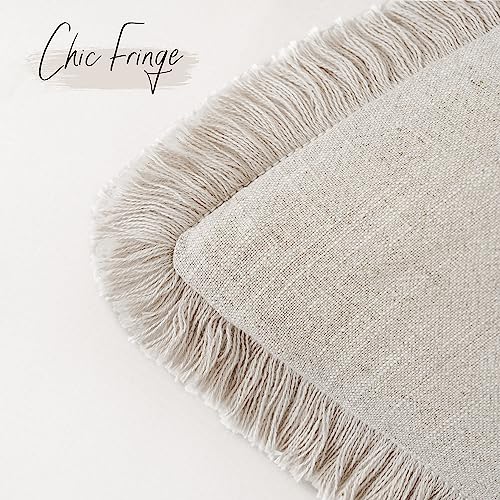 Foindtower Decorative Linen Fringe Lumbar Throw Pillow Covers Cozy Boho Farmhouse Cushion Cover with Tassel Soft Accent Pillowcase for Sofa Bed Living Room Home Decor, 12×20 Inch, 1PC, Natural Beige - color: Natural Beige, size: 20" x 12" (Pack of 1)