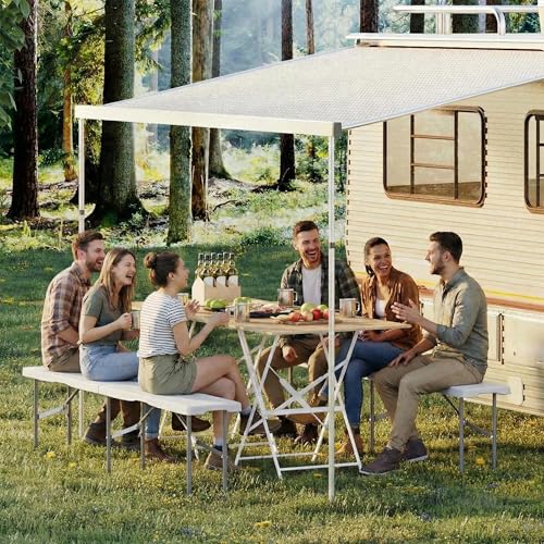 GarveeLife Portable Folding Bench 6 Foot 2 Pack, Plastic Foldable Bench HDPE BenchTop with Carrying Handle for Outdoor Picnic Camping Party Sports Activities - White - color: White, size: 2 Pack