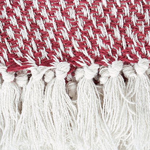 DII 100% Cotton Basket Weave Throw for Indoor/Outdoor Use Camping Bbq's Beaches Everyday Blanket, 50 x 60, Woven Stripe - color: Barn Red, size: 50x60"