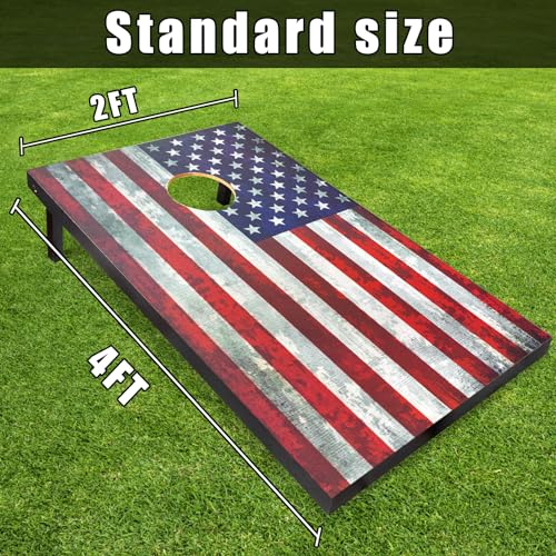 Cornhole Board Set 4x2 Regulation Size Cornhole Set with Carrying Bags & 8 Bean Bags Corn Hole Boards Bean Toss Game for Adults Family Outdoor Lawn Outside Backyard Games - color: American Flag, size: 4*2FT