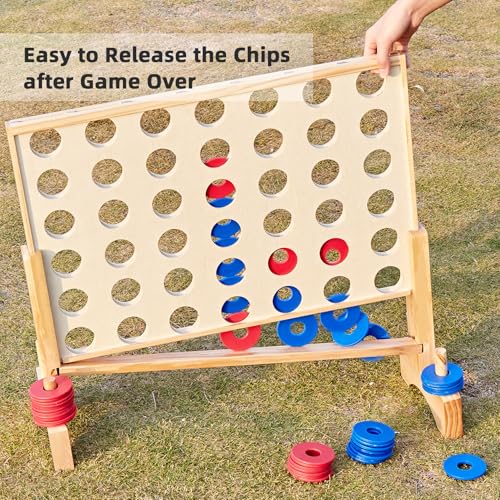 Giant Wooden 4 in A Row Game 2.8Ft, Indoor and Outdoor Jumbo Board Game for Teens,Includes 42 Pcs Chips & Durable Carrying Bag, Halloween Christmas Party Gifts for Kids Adults Lovers - color: Natural Wood