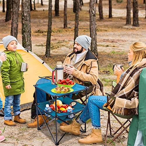 Folding Camping Table, Portable Outdoor Picnic Table, Lightweight Square Camp Table with Built-in 4 Cup Holders Food Basket and Travel Bag for Barbeque Beach Camping and Tailgate Blue - color: Blue