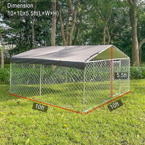 Large Outdoor Dog Kennel, Outdoor Dog Pens Outside Dog Fence for Backyard Garden, Dog Runs for Outside with Waterproof UV-Resistant Cover and Secure Lock 10'L x 10'W x 6.5'H - size: 118.0"L x 118.0"W x 78.0"H