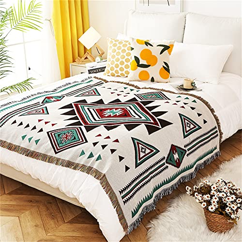 Homesy Aztec Throw Blankets Navajo Southwestern Throws Cover Reversible Green Boho Southwest Blanket for Couch Chair Sofa Bed Home Outdoor Beach Car Tent Travel Camping 51"x63" - color: White, size: 51"x63"