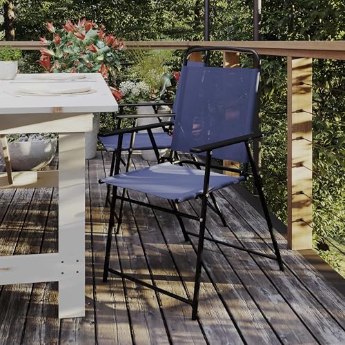 Flash Furniture Mystic Folding Patio Sling Chairs, Outdoor Textilene Lawn Chairs with Armrests, Set of 2, Navy - color: Navy