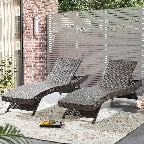 79'' Long Reclining Chaise Lounge Set (Set of 2), Outdoor Wicker Reclining Lounge Chair Patio Rattan Double Chaise Lounge Lawn Sunbathing Chairs Beach Pool Backrest Recliners (Set of 2) - color: 2 Chairs